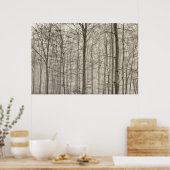 Bossen met ochtendmist achter de bomen poster (Keuken)