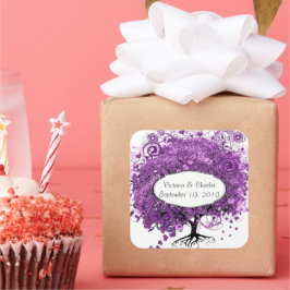 Bossen met Paarse hardebomen Vierkante Sticker