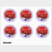Bossen met rode lebben als bosgrond ronde sticker (Vel)