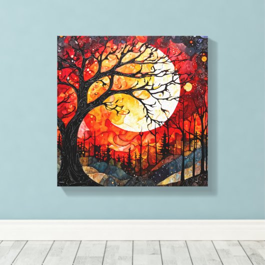 Bossen onder Full Moon canvas print (Insitu (Houten vloer))