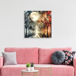 Bossen onder volle maan canvas afdruk