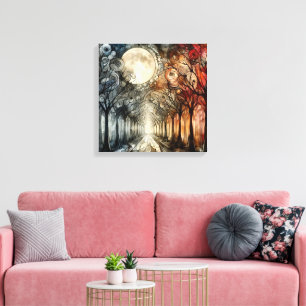 Bossen onder volle maan canvas afdruk