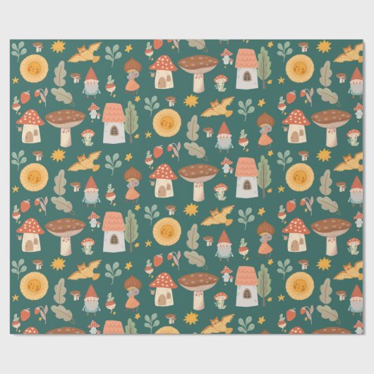 Bossen paddenstoel cadeaupapier (Vlak)