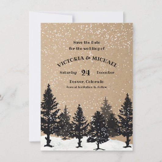 Bossen Pijnbomen Winter Sneeuw Save the Date Kaart (Voorkant)