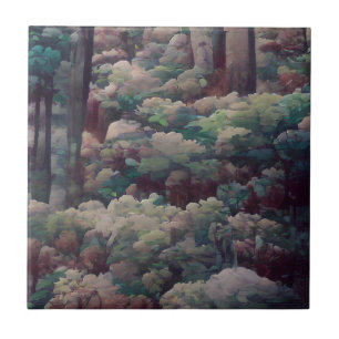 Bossen schaduwkunst groen en bruin tegeltje