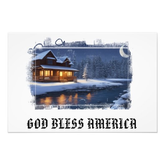 *~* Bossen Stream Cabin Fish AP49 Patriottisch Foto Afdruk (Voorkant)