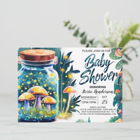 Bossen Toadstool Baby shower Kaart (Staand voorkant)
