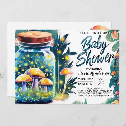 Bossen Toadstool Baby shower Kaart (Voorkant / Achterkant)