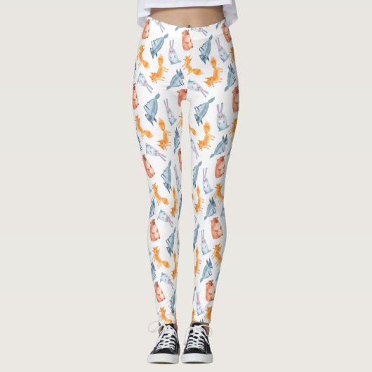 Bossen van cartoons. Wolf, beer, vossen en hazen. Leggings (Voorkant)