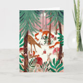 Bossen van de soort Cute Woodland, groen en roze b Feestdagen Kaart (Voorkant)