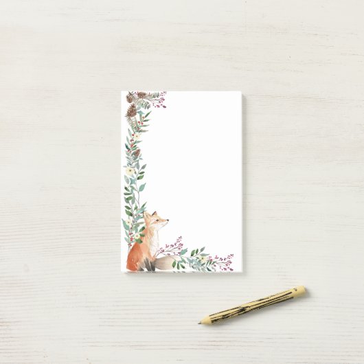 Bossen, vossen, bladgroen, kerstbessen post-it® notes (Op bureau)