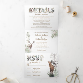 Bossen Waterverf Forest Wedding Drieluik Uitnodiging