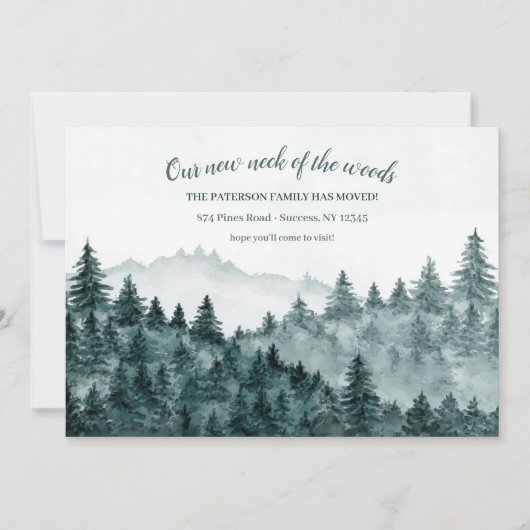 Bossen Waterverf Verplaatsingsaankondiging Kaart (Voorkant)