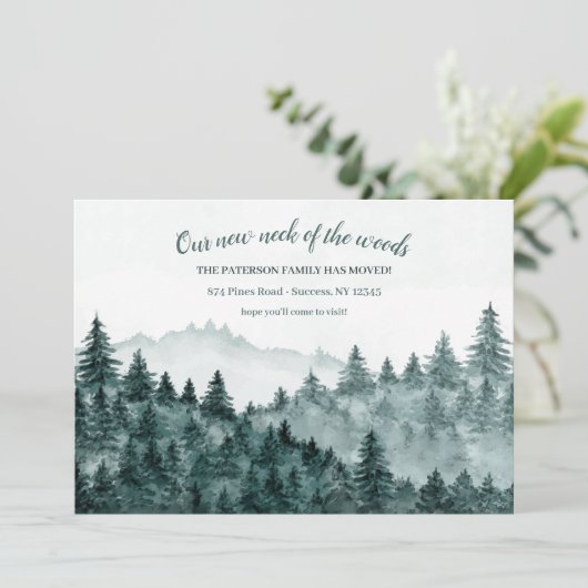 Bossen Waterverf Verplaatsingsaankondiging Kaart (Staand voorkant)