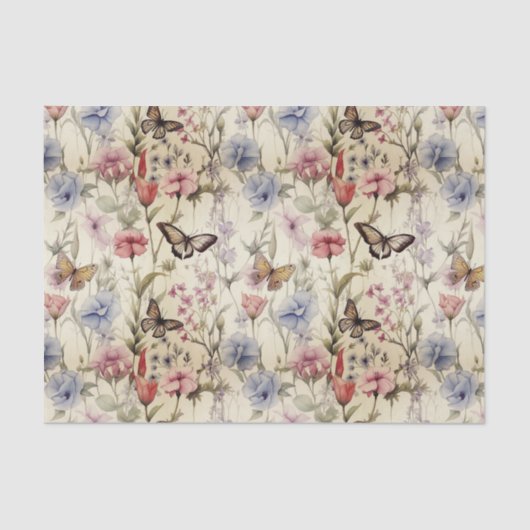 Bossen Wildbloemen en Vlinders Decoupage Tissuepapier (Voorkant)