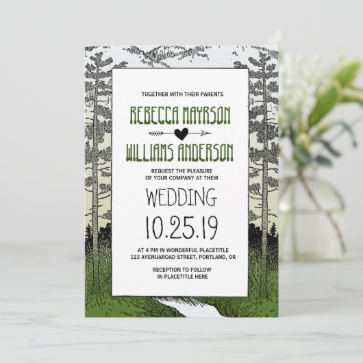 Bossen Woodland Forest Trees Mountain Wedding Kaart (Staand voorkant)