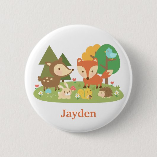 Bossendier in de Cute Woodland voor kinderen Ronde Button 5,7 Cm (Voorkant)
