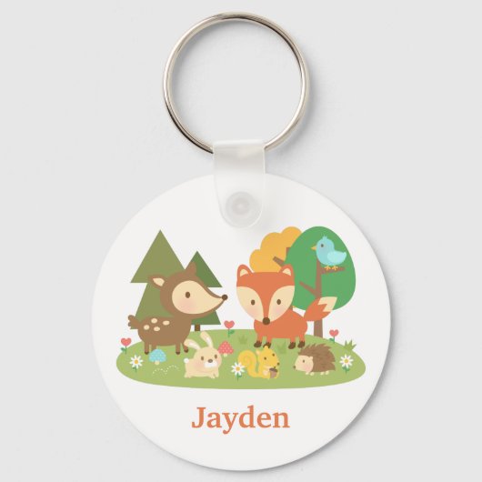 Bossendier in de Cute Woodland voor kinderen Sleutelhanger (Voorkant)