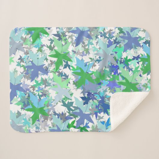 Bossenneury Blue Green Grey Leaf Floral Pattern Sherpa Deken (Voorkant (horizontaal))
