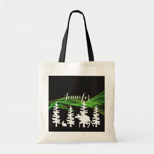 Bossilhouetjes in witte zwarte noordelijke lichten tote bag (Voorkant)
