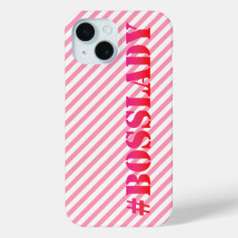 Bosslady - Leuk Roze Gestreept Meisje Power Quote iPhone 15 Case
