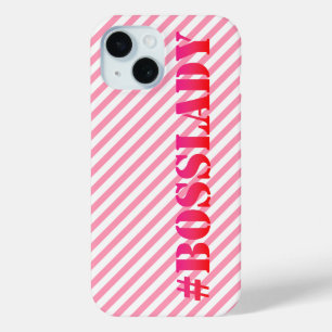 Bosslady - Leuk Roze Gestreept Meisje Power Quote iPhone 15 Case