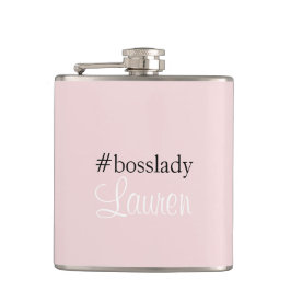 #Bosslady | roze | Kalligrafie | Aangepaste naam Heupfles