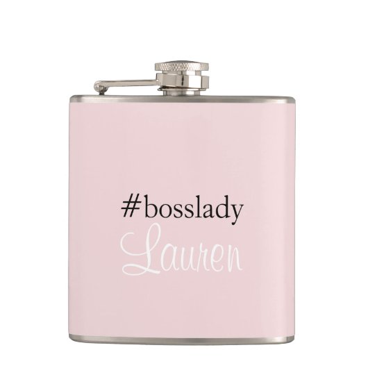 #Bosslady | roze | Kalligrafie | Aangepaste naam Heupfles (Voorkant)