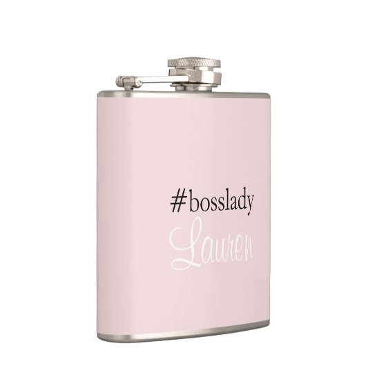 #Bosslady | roze | Kalligrafie | Aangepaste naam Heupfles (Rechts)