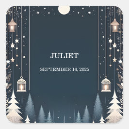 Bossterren Sneeuw Licht Bruiloft Bridal Shower Vierkante Sticker