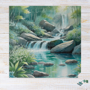 Bosstroom Boswatervallen Aquarel Legpuzzel