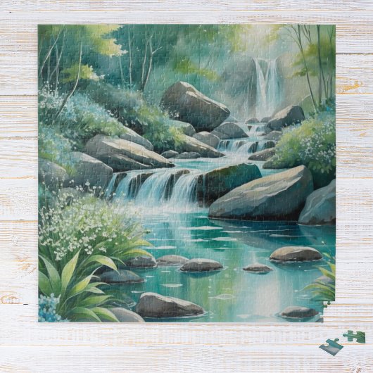 Bosstroom Boswatervallen Aquarel Legpuzzel
