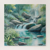 Bosstroom Boswatervallen Aquarel Legpuzzel (Verticaal)
