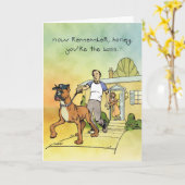Bossy Boxer - Grappig Jubileum Kaart (Gele Bloem)