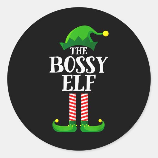 Bossy Elf Matching Family Group Christmas Party Py Ronde Sticker (Voorkant)