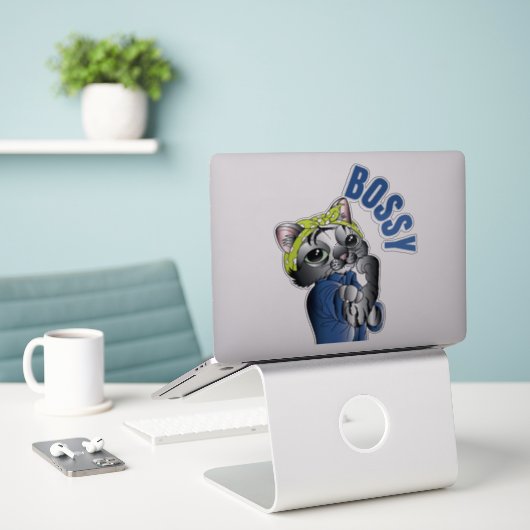 Bossy. Ontdek de vele vormen van de kat Sticker (Laptop op bureau)