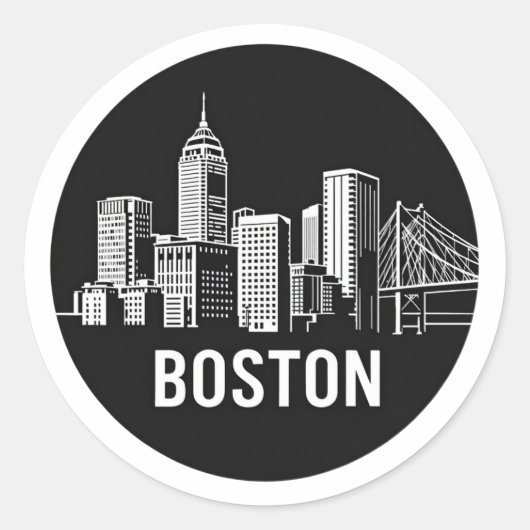 BOSTAN USA City Skyline Silhouet Ronde Sticker (Voorkant)