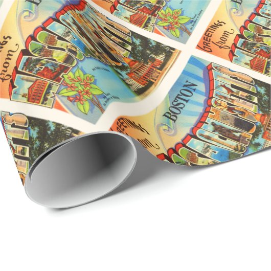 Boston #2 Massachusetts MA Vintage Travel Souvenir Cadeaupapier (Rol Hoek)
