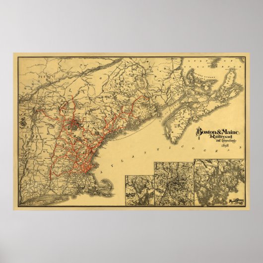 Boston and Maine Railroad Map 1898 Poster (Voorkant)