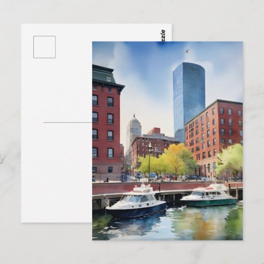 Boston aquarel kunst briefkaart (Voorkant / Achterkant)