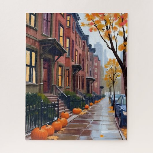 Boston Autumn Brownstones Pumpkin Watercolor Legpuzzel (Verticaal)