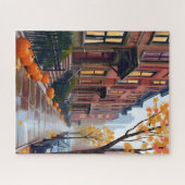 Boston Autumn Brownstones Pumpkin Watercolor Legpuzzel (Horizontaal)