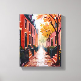 Boston Autumn Watercolor Beacon Hill Massachusetts Canvas Afdruk