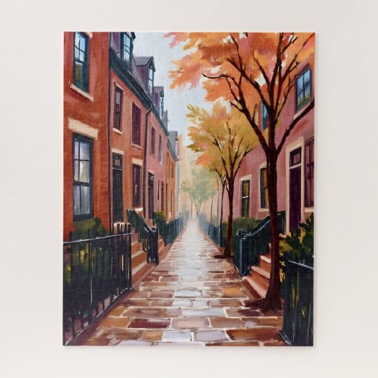 Boston Autumn Watercolor Beacon Hill Massachusetts Legpuzzel (Verticaal)