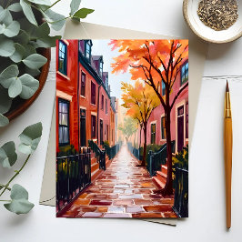 Boston Autumn Waterverf Beacon Hill Massachusetts Briefkaart
