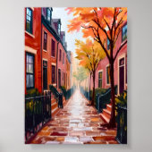Boston Autumn Waterverf Beacon Hill Massachusetts Poster (Voorkant)