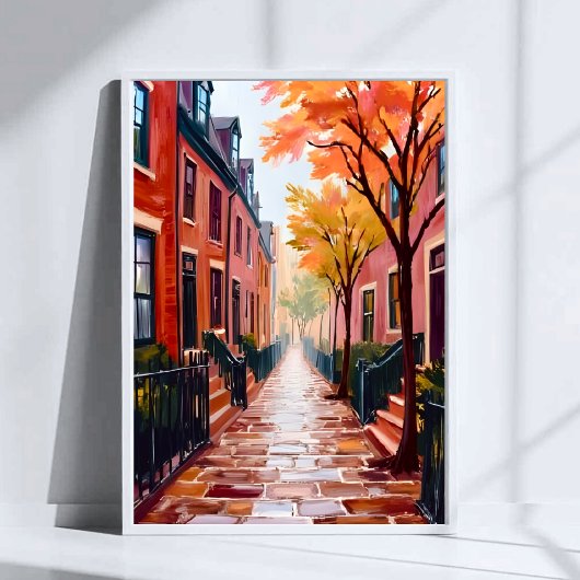 Boston Autumn Waterverf Beacon Hill Massachusetts Poster