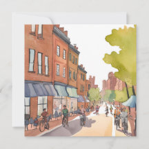 Boston Bike Ride | North End Watercolor MA Kaart