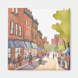 Boston Bike Ride | North End Watercolor MA Magneet