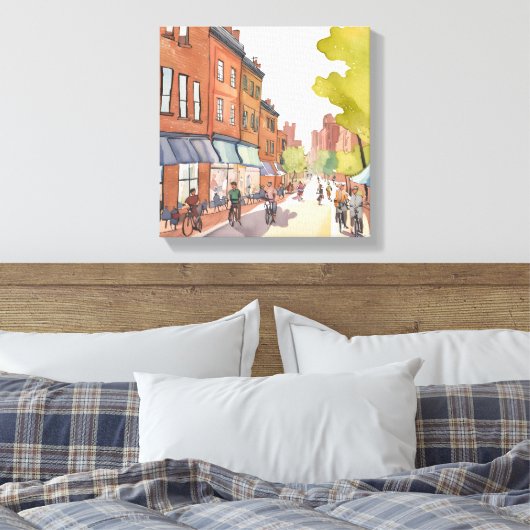 Boston Bike Ride | North End Waterverf MA Canvas Afdruk (Insitu (Slaapkamer))